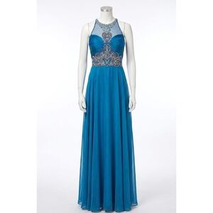 NEW ANGELA & ALISON chiffon long prom dress in midnight blue